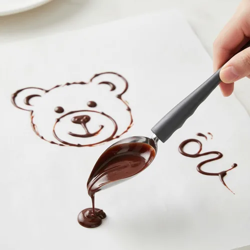 Vista 7 de Juego de 4 cucharas de decoración de dibujo de precisión culinaria profesional, cucharas multiusos de acero inoxidable para chef de dibujo