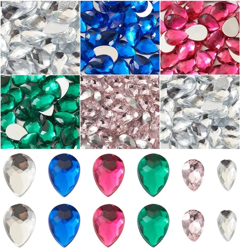 Vista 6 de Pandahall - 1200 unidades de diamantes de imitación para coser en forma de lágrima, diamantes de imitación de cristal con parte trasera plana