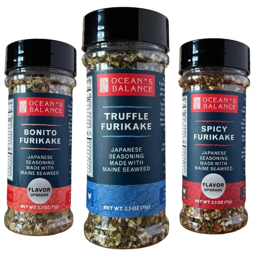 Vista 9 de Condimento Bonito Furikake de Ocean Balance - Condimento de algas marinas con algas de Maine Coast - Condimento saludable con sal de algas marinas