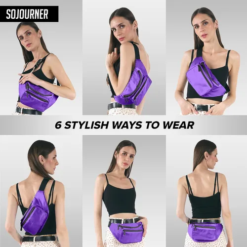Vista 6 de Riñonera para hombres y mujeres Riñonera Riñonera ligera para viajes, deportes, senderismo, Morado - Sólido, talla única