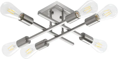 Vista 8 de Lámpara de techo semiempotrada de 6 luces, moderna lámpara Sputnik de níquel cepillado, lámpara de techo de granja E26, cocina, dormitorio, sala