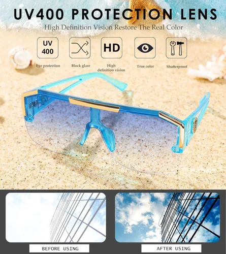 Vista 4 de NULOOQ Big Square Flat Top Shield Sunglasses for Women Men One Piece Semi-Rimless Stylish Oversized Shades