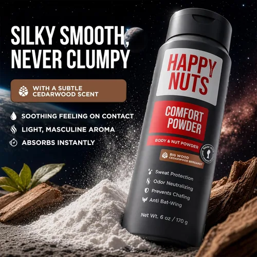 Vista 6 de HAPPY NUTS Comfort Powder - Antirozaduras y desodorante, sin aluminio, control del sudor y el olor para picazón deportista, ingle y partes privadas