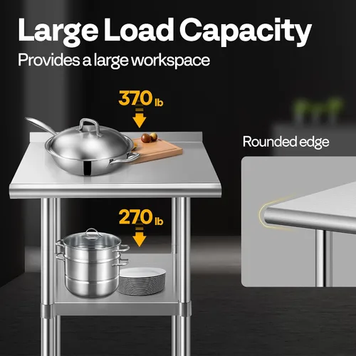 Vista 2 de VIVOHOME Mesa de trabajo de acero inoxidable de 24 x 18 pulgadas con protector contra salpicaduras, mesa comercial de preparación con ruedas
