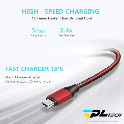 Vista 5 de TPLTECH Cable de carga para controlador de PS4, 2 unidades-15 pies Cable de carga rápido trenzado de nailon micro USB 2.0, cable de carga
