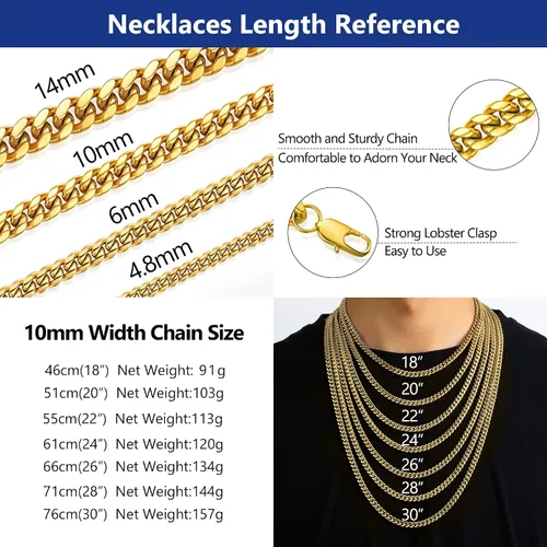 Vista 4 de PROSTEEL 316L Stainless Steel Figaro Cuban Chain Necklace for Men, Black18K Real Gold Plated, 4567.591013mm, 14inch-30inch, Come with Box