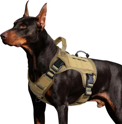 Vista 48 de WINGOIN Arnés táctico negro para perros pequeños, arnés resistente sin tirones con asa, arnés militar reflectante ajustable K9 para mascotas