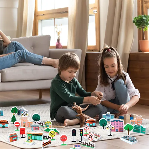 Vista 6 de Kathfly Juego de 36 piezas de madera para ayudantes de la comunidad, juguete de madera para preescolar, pequeños profesionales, conjunto de bloques
