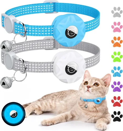 Vista 17 de Apple AirTag - Collar para gatos, rastreador GPS con función separable y campana, ligero para gatos y gatitos (negro)