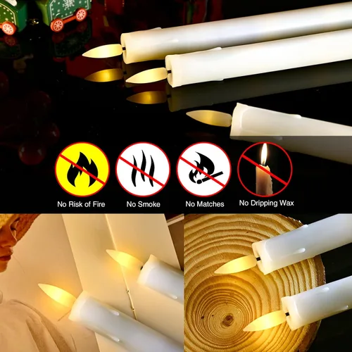 Vista 7 de RaceGT Paquete de 6 velas cónicas sin llama, velas de ventana cónicas a pilas con temporizador remoto, candelabros LED parpadeantes sin llama