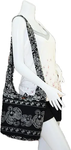 Vista 2 de Tailandés Hippie Hobo Sling Crossbody Bolsa de hombro bolso hecho a mano con cierre patrón de pavo real algodón gitano boho Messenger Medium
