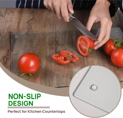 Vista 3 de Phore Tabla de cortar de vidrio templado para cocina, apta para lavavajillas, tabla de cortar transparente para encimera, resistente a los arañazos