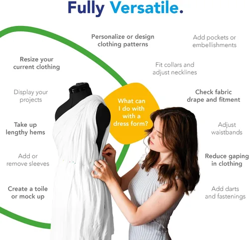 Vista 4 de Adjustoform Sew Simple FG307 Maniquí ajustable con forma de vestido negro M-L (talla de vestido EE. UU. 10-16) de 8 piezas para costura femenina +
