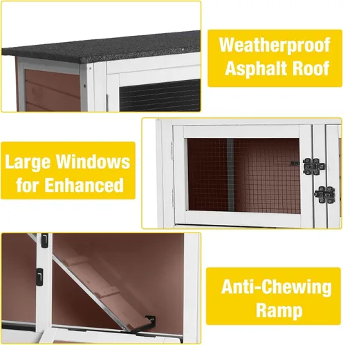 Vista 5 de Aivituvin Rabbit Hutch - Jaula para conejitos de interior para exteriores, casa de mascotas de 2 pisos, jaula de conejillo de indias con ruedas
