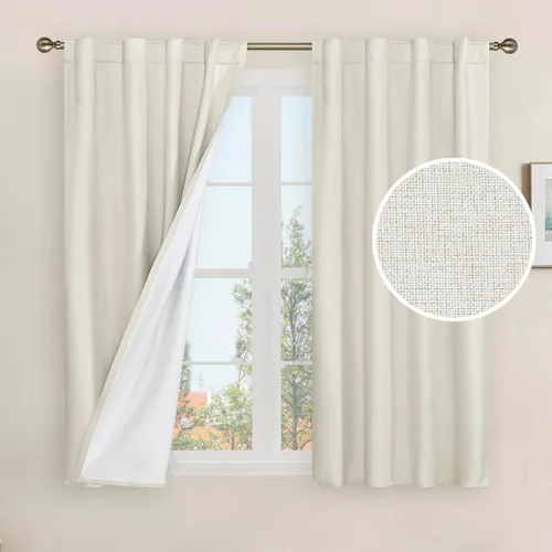 Vista 86 de LAMIT Cortinas opacas cortas de lino de 30 pulgadas para ventanas de cocina sobre el fregadero, cortinas de café texturizadas de lino marfil