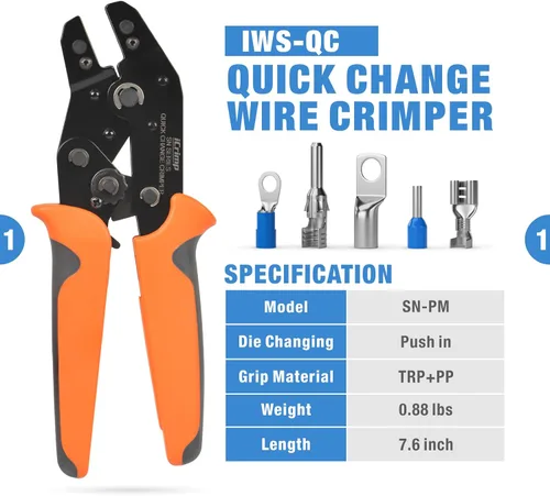 Vista 2 de iCrimp - Kit de herramientas de crimpado de trinquete de cambio rápido, kit de servicio automotriz, para prensar conector IWS4, terminales aislados