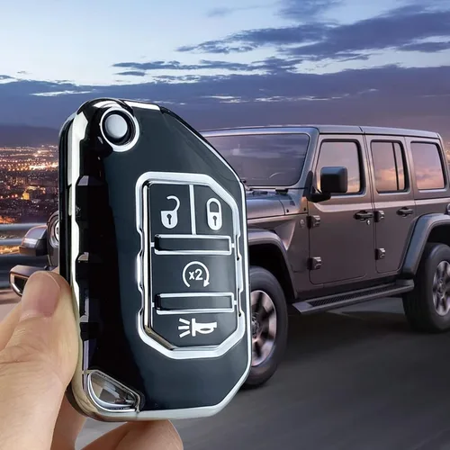 Vista 4 de Funda para Llavero Compatible con Wrangler JL JLU Gladiator JT Rubicon Sahara JLU 2018-2023 Accesorios (Negro)