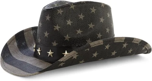 Vista 9 de Sombrero de vaquero de paja de Estados Unidos para hombres y mujeres, aspecto vintage, sombrero de vaquera para fiesta de disfraces (tamaño adulto)