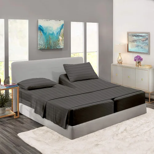 Vista 14 de Rajlinen Split Queen Sheet Set for Adjustable Bed, 100% Egyptian Cotton, 5 Piece Set, Dual 16" Deep Pocket Fitted Sheets, Soft, Cooling, Breathable