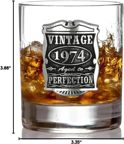 Vista 9 de English Pewter Company Vintage Years 1976 - Vaso de vidrio para 50 cumpleaños o aniversario, diseño de whisky Rocks, idea de regalo única