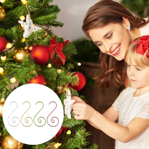 Vista 7 de Ganchos para Adornos, Ganchos Verdes para Adornos de Navidad, 200 Piezas Ganchos para Adornos de Navidad, Ganchos de Metal para Adornos, Anclajes