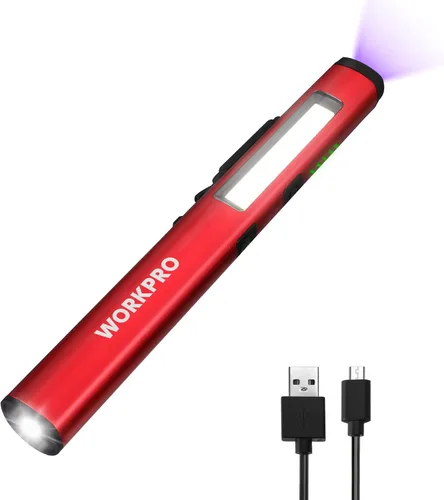 Vista 7 de WORKPRO Linterna de Pluma Recargable, Linterna UV de 365 nm con Luz Negra, Linterna LED de 450 Lúmenes Mini de Bolsillo, para Inspección, Trabajo