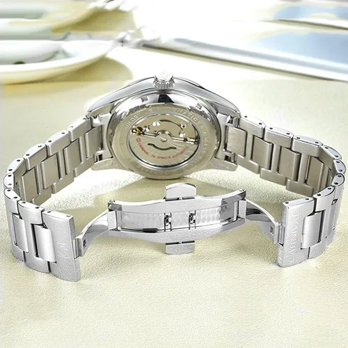 Vista 3 de Par de relojes de diamantes automáticos de acero inoxidable impermeable reloj de cristal de Swarovski para él y ella de 2