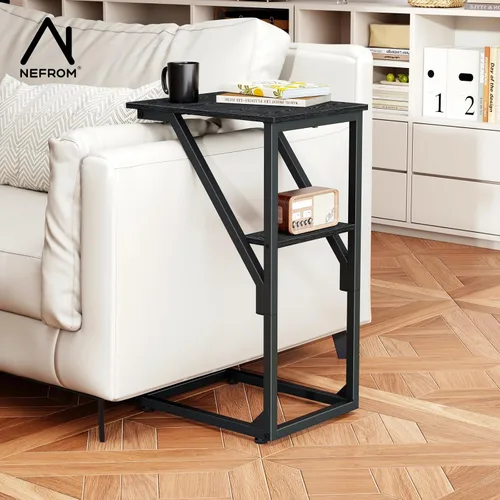 Vista 5 de Mesa auxiliar en forma de C, mesa auxiliar de sofá pequeño, mesa de bandeja de sofá para sala de estar, dormitorio, mesita de noche ET-D-BK1