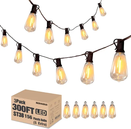 Vista 11 de 200 pies de luces de cadena LED al aire libre Edison para exteriores, impermeables, 2200K, luces de patio con 104 bombillas de plástico