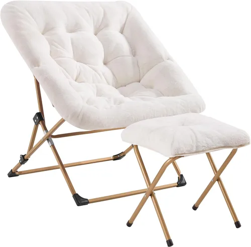 Vista 8 de OAKHAM Silla cómoda para adultos, suave sillón plegable de pelo sintético para dormitorio, sala de estar, dormitorios, silla de lectura flexible