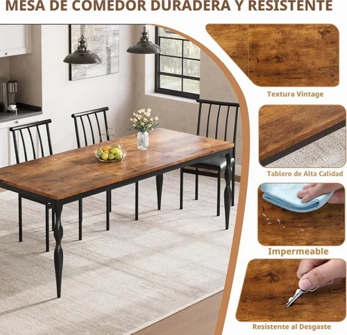 Vista 3 de IDEALHOUSE Mesa de comedor de granja rectangular de 78 pulgadas para 6-8 personas, mesa de cocina de madera con patas resistentes, mesa de cocina