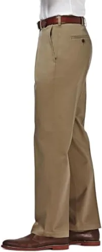 Vista 2 de HAGGAR - Pantalón caqui para hombre, tallas grandes y altas, de calidad prémium, sin necesidad de planchar, corte clásico, cintura expandible, sin