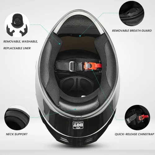 Vista 5 de Cascos integrales de motocicleta para adultos, hombres y mujeres DOT con visera tintada, modelo MD-813 para bicicleta de calle y carreras