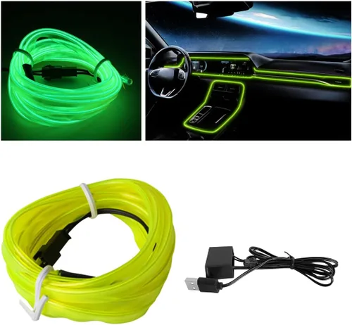 Vista 12 de Tira de luces LED de cable EL, tira de luz de neón automática USB de 10 pies/3M con borde de costura, kits de iluminación ambiental