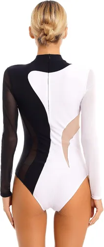 Vista 67 de iiniim Leotardo de malla para mujer, con diamantes de imitación, de malla, de manga larga, leotardos de gimnasia