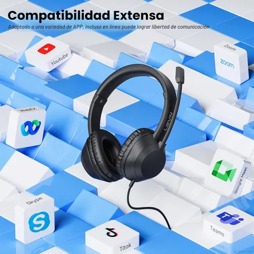 Vista 6 de LEVN Auriculares con micrófono, auriculares USB con micrófono para PC, auriculares con micrófono para PC con micrófono con cancelación de ruido