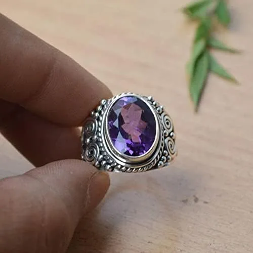 Vista 4 de Anillo de plata de ley 925 maciza de amatista natural joyería hecha a mano joyería bohemia de febrero Piedra preciosa amatista