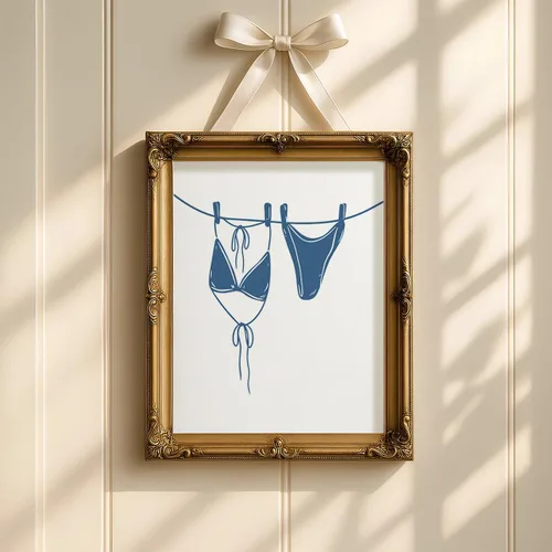 Vista 7 de Wheatwin Decoración de pared de vaquera costera de playa azul, decoración de pared de bikini con lazo azul coqueta preppy para habitación de nieta