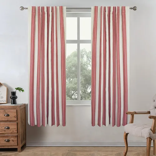 Vista 69 de DriftAway Chris Linen - Cortinas opacas con capa térmica y reductora de sonido, 63 pulgadas de largo para dormitorio, cortinas estampadas a rayas