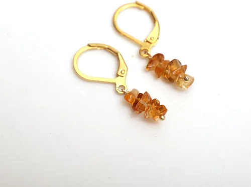 Vista 7 de Gempires - Aretes de cristal citrino con cierre de palanca de piedra natal de noviembre, hipoalergénicos, chapados en oro, ligeros aretes colgantes