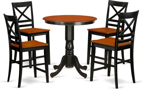 Vista 12 de East West Furniture EDQU3-BLK-W - Juego de mesa de comedor de 3 piezas de altura para encimera de cocina, contiene una mesa redonda de madera