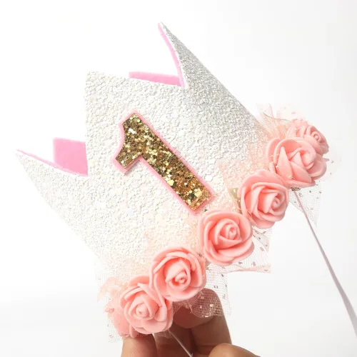Vista 9 de Corona floral para el primer cumpleaños del bebé, sombrero de fiesta temática con flores, corona de flores boho para el primer cumpleaños