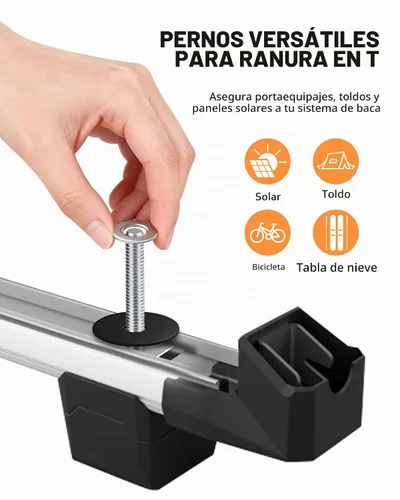 Vista 4 de Pernos de ranura en T para Thule, barras transversales de techo Yakima, plataforma, cesta de carga, adaptador de perno cuadrado en T de acero