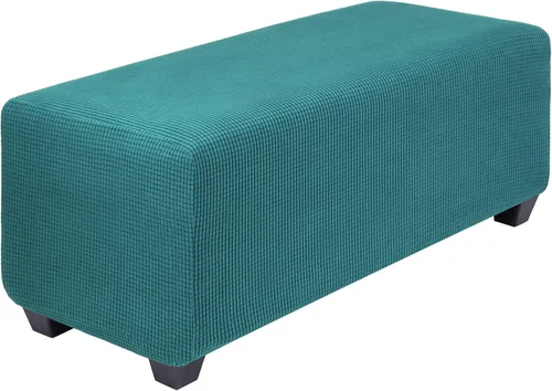 Vista 9 de PiccoCasa Funda otomana de alta elasticidad con parte inferior elástica, funda suave de tela jacquard a cuadros pequeños, funda rectangular