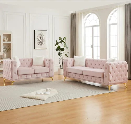 Vista 13 de KEIKI Sofá Chesterfield de terciopelo de lujo extragrande de 61 pulgadas con 2 almohadas, estilo mediados de siglo, sofá de 2 plazas con botones