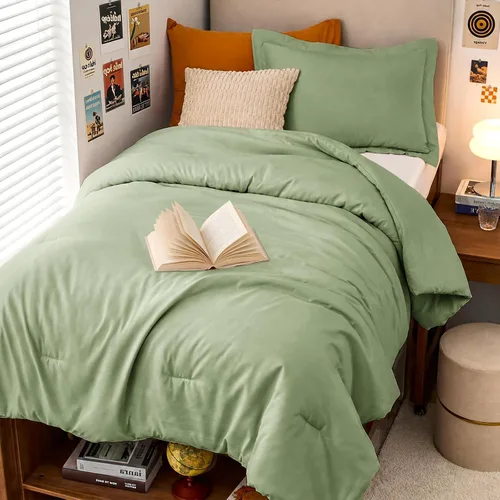 Vista 55 de MUXHOMO Juego de edredón beige tamaño individual/individual XL, ropa de cama alternativa ultrasuave para todas las estaciones. El juego de cama