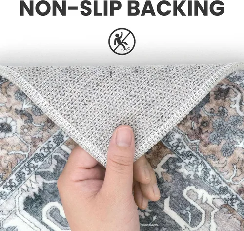Vista 6 de SIILOOM Alfombra lavable de 2 x 3 pies, alfombra suave color taupe ceniza para entrada, tapete antideslizante para puerta de interior, tapete