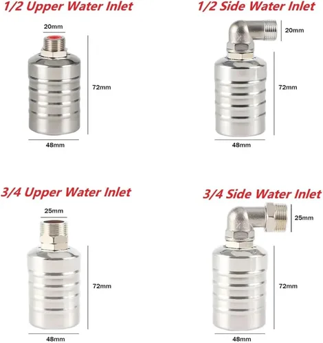 Vista 6 de Stainless Steel Floating Ball Valve Automatic Water Level Control 1/2 3/4 Float Tank Tower Shutoff(3/4",Side Water Inlet)