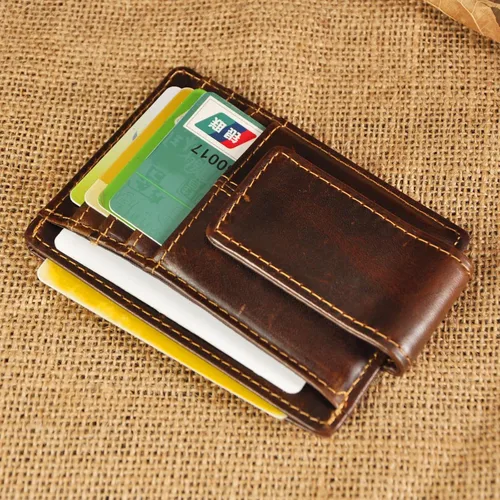Vista 6 de Le'aokuu - Funda para tarjetas de crédito con imán y clip de piel auténtica, Café RFID), W1015
