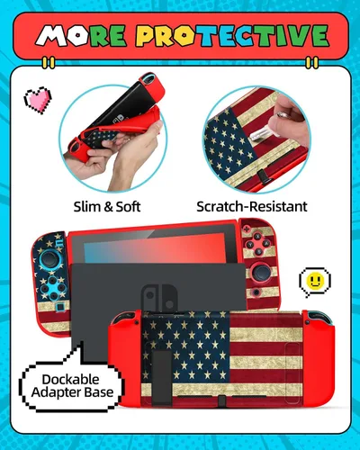 Vista 4 de Gurgitat 4in1 Cool American Flag USA for Nintendo Switch Case Protector, Switch Game Cases Cartridge Storage Boys Men 24 Game Card Holder